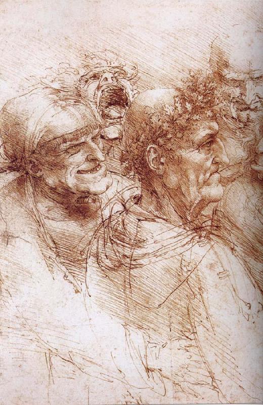 LEONARDO da Vinci Funf studies of grotesque faces France oil painting art